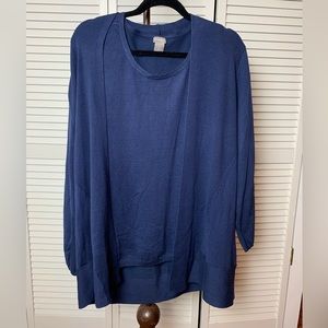 #53 Chico’s Navy Blue Top AND long Cardigan women’s size 2 Preowned